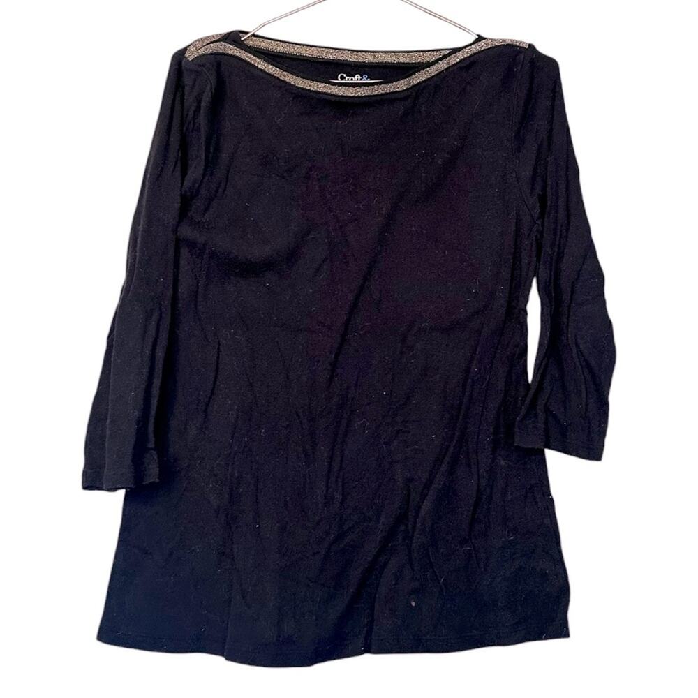 Croft & Barrow Black 3/4 Sleeve Boat Neck Top - Medium